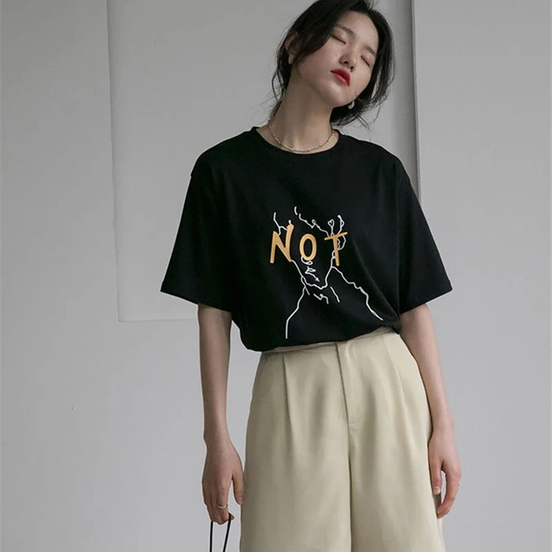 Hirsionsan Abstract Printed T Shirt Women 2020 New 100% Cotton Short Sleeve Tshirts Basic Soft Designer Tees Casual Girls Tops