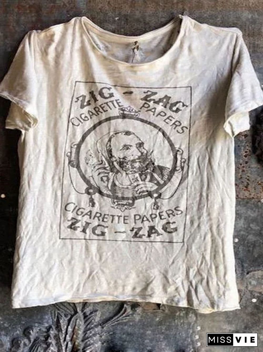 Women Gray White Short Sleeve Casual T-shirt