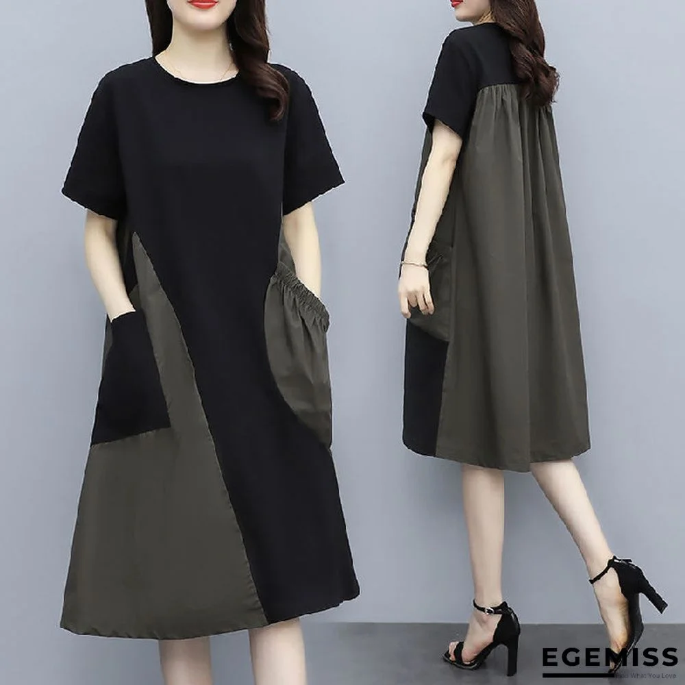 Contrast Stitching Dress In Long Large Size Loose Slim Belly Skirt | EGEMISS