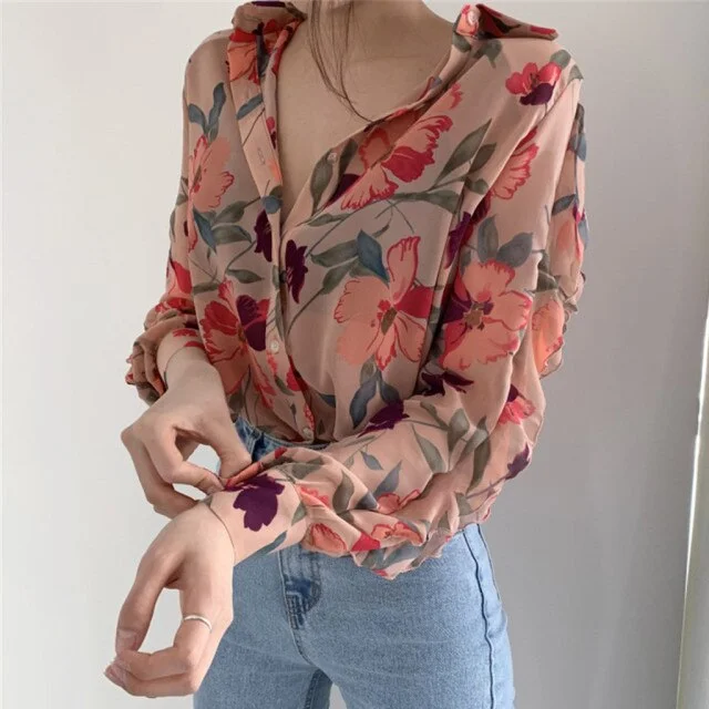 Fashion Floral Print Chiffon Blouse