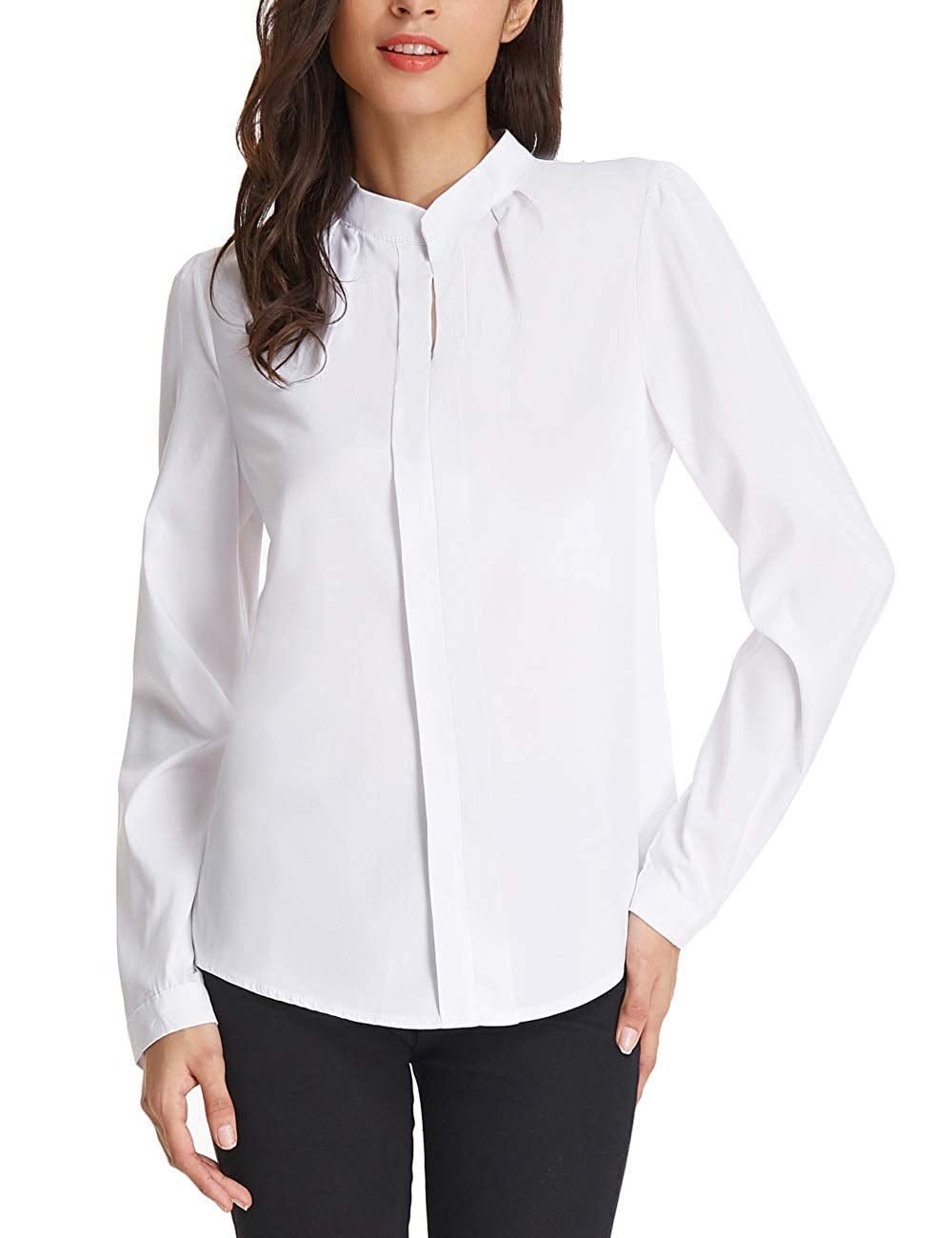 Women’s Long Sleeve Stand Collar Office Formal Casual Shirt Blouse
