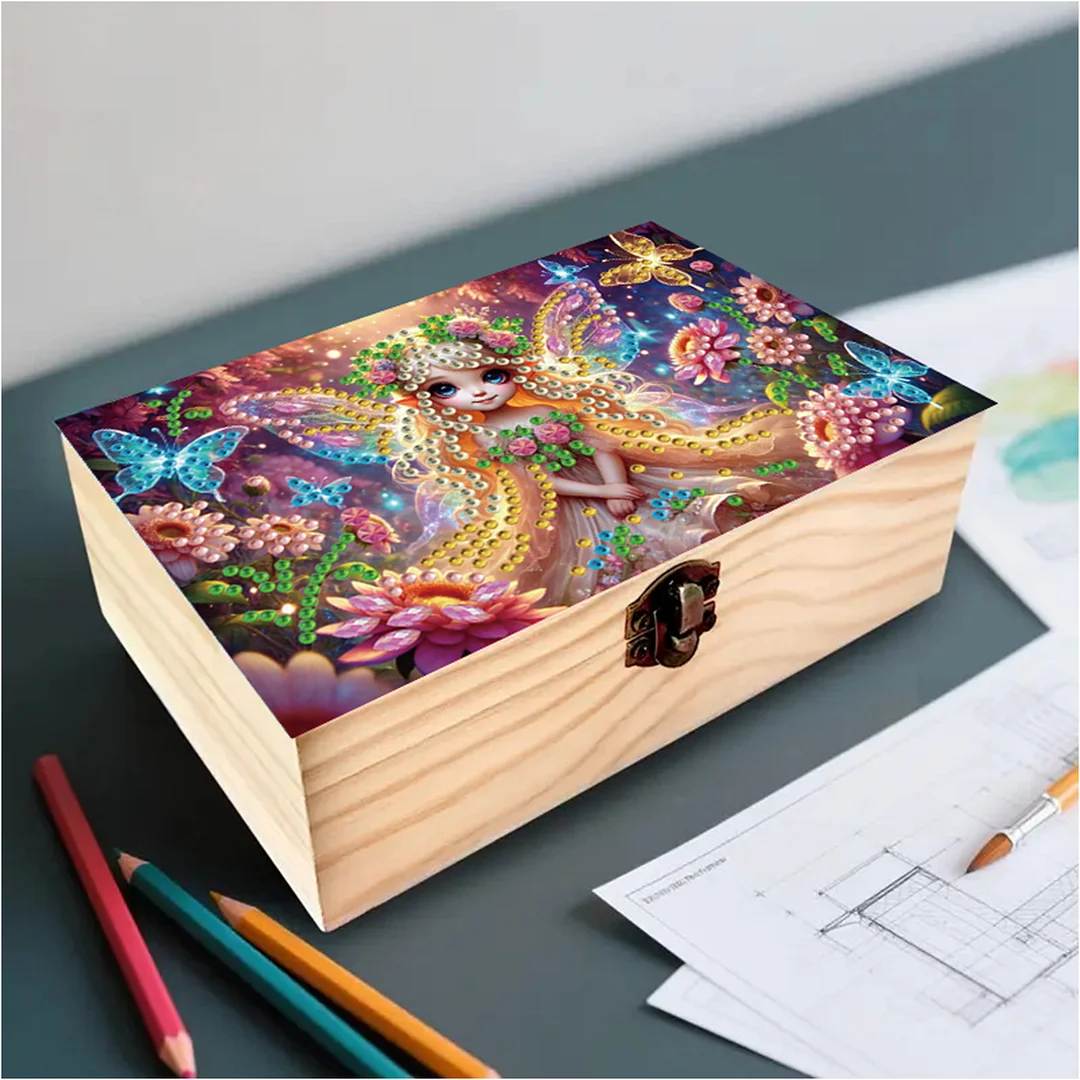 5D DIY Diamond Painting Handmade Wood Storage Box Crystal Storage Case (Elf)