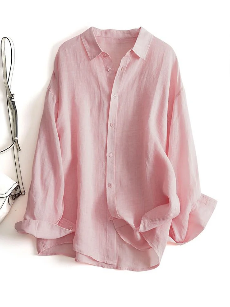 Athvotar Athvotar New Women's Spring And Summer Comfortable Cotton Long Sleeve Sunscreen Shirt Thin Loose Air-Conditioning Shirt Casual Shirt Jacket