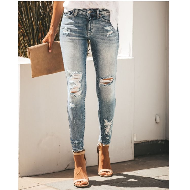 Ripped Skinny Mid-rise Jeans-luchamp:luchamp