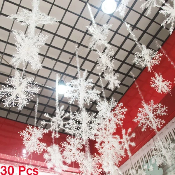 30 Pcs Holiday White Snowflake Snow Flakes Ornaments Christmas Tree and Wedding Decorations Home Festival Decor Christmas