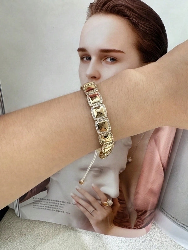 Brass 18K Gold Plated Drawstring Sector Square Heart Shape Zircon Drawstring Bracelets