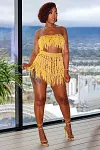 Crochet Strapless Backless Crop Top Fringed Vacation Mini Skirt Matching Set [Pre Order]