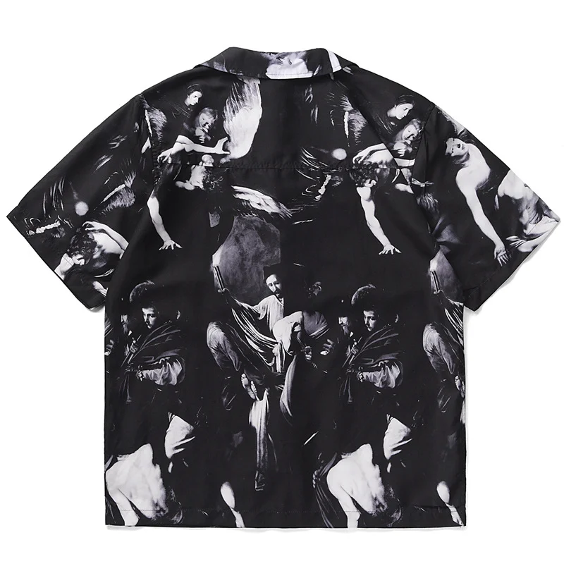 Men's loose digital print casual shirt