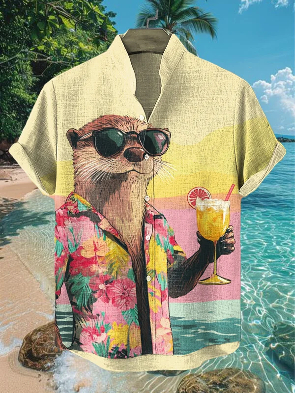 Men's Otter Cocktail Leisure Vacation Art Print Casual Shirt