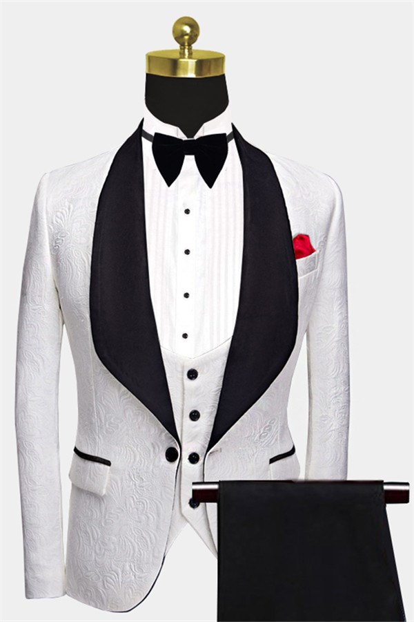 Chic White Men Suits with Black Lapel Three Pieces Dinner Suits for Men - lulusllly