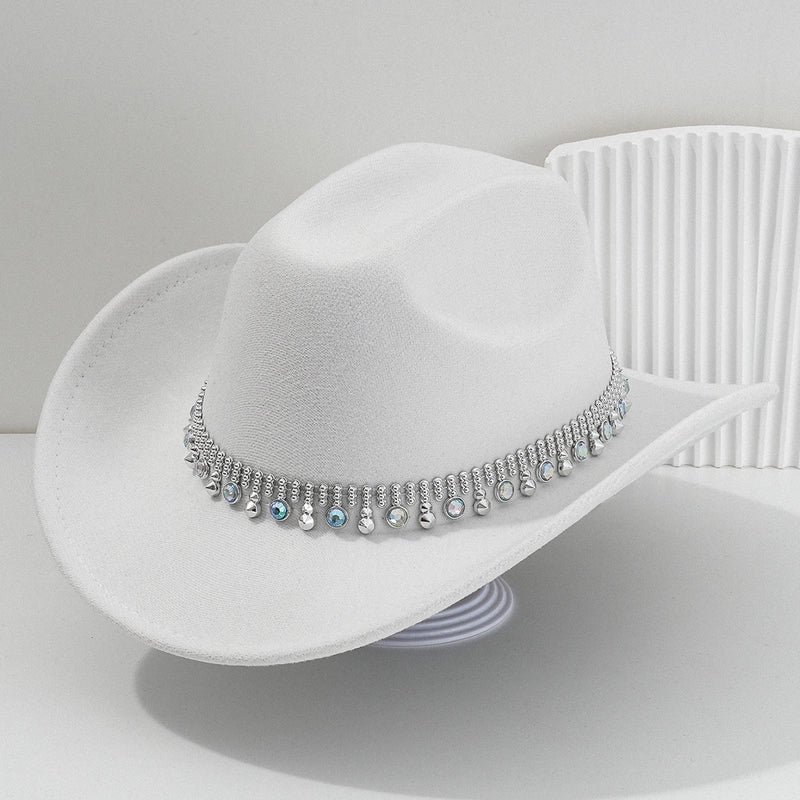 Men’s And Women’s Neutral Style Cowboy Hat Party Hat Colorful Round Gemstone Exquisite Belt Festival Performance