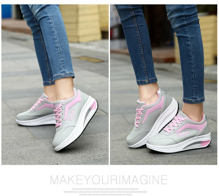 WGZNYN 2022 Platform Sport Shoes For Women Sneakers Pu Leather Breathable Comfortable Fashion Womens Walking Casual Shoes