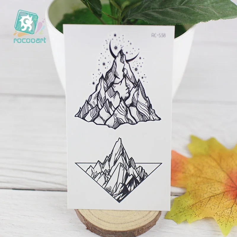 Free Shipping Planet Sun Mountain Pine Tree Temporary Tattoos Sticker Triangle Wave Tattoo Body Art Arm Black Small Fake Tattoo