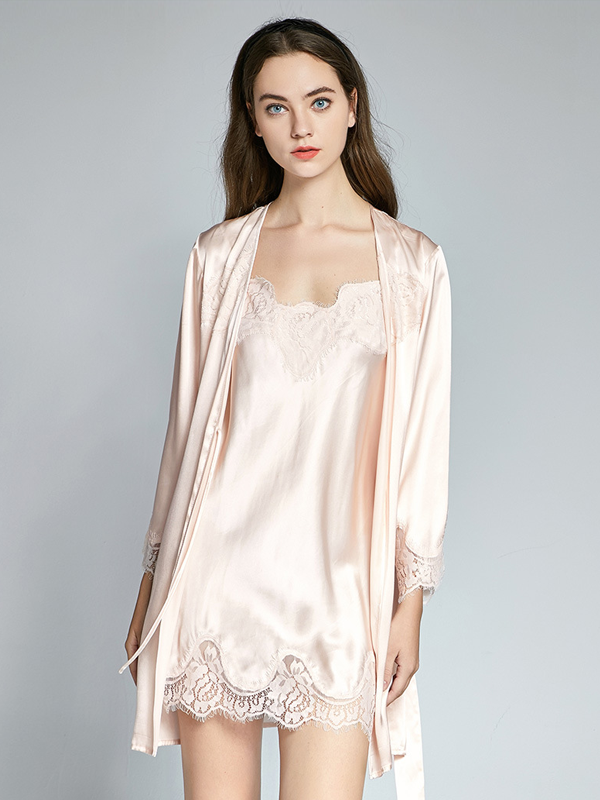Noble Silk Robe & Robe Set With Lace Trim For Women-Real Silk Life