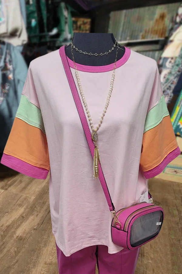 Color Block Half Sleeve Oversized Top