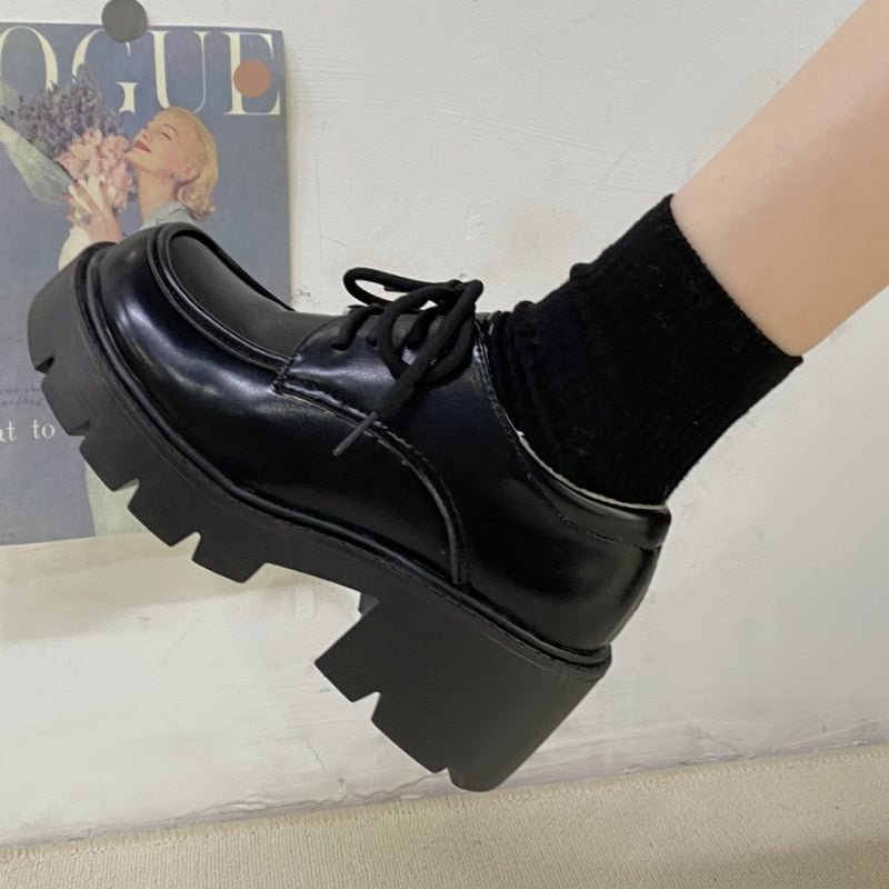Back To School Uniform Shoes Small Leather Shoes Female British Girl Japanese Wild Black Retro Mary Jane Shoes Lolita Platform Shoes Low Hee