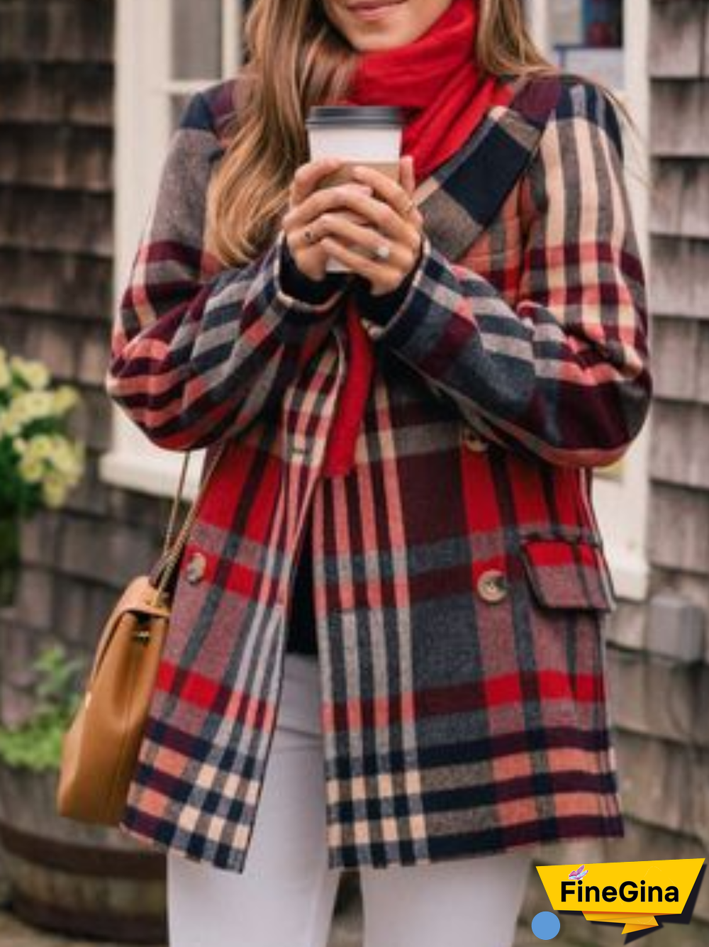 Vintage Checked/Plaid Winter Cotton Daily Long sleeve Jacket for Women