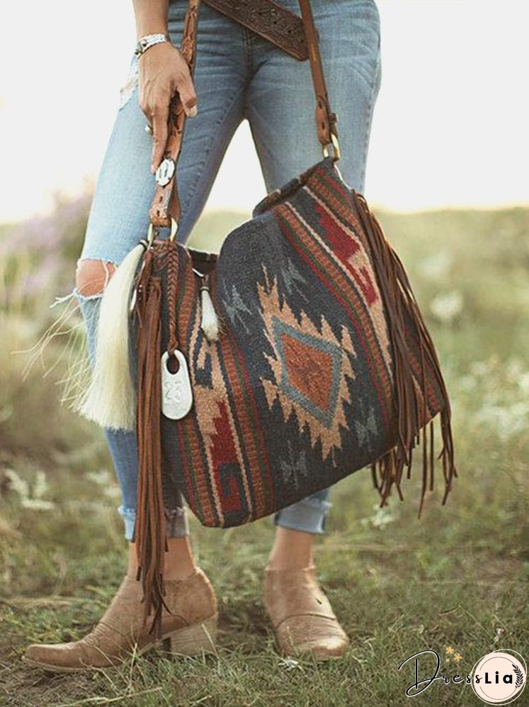 Vintage Hand-woven Streamer Cotton And Linen Shoulder Bag