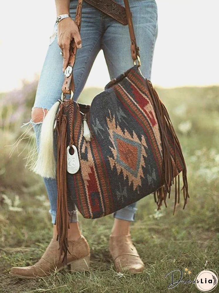 Vintage Hand-woven Streamer Cotton And Linen Shoulder Bag