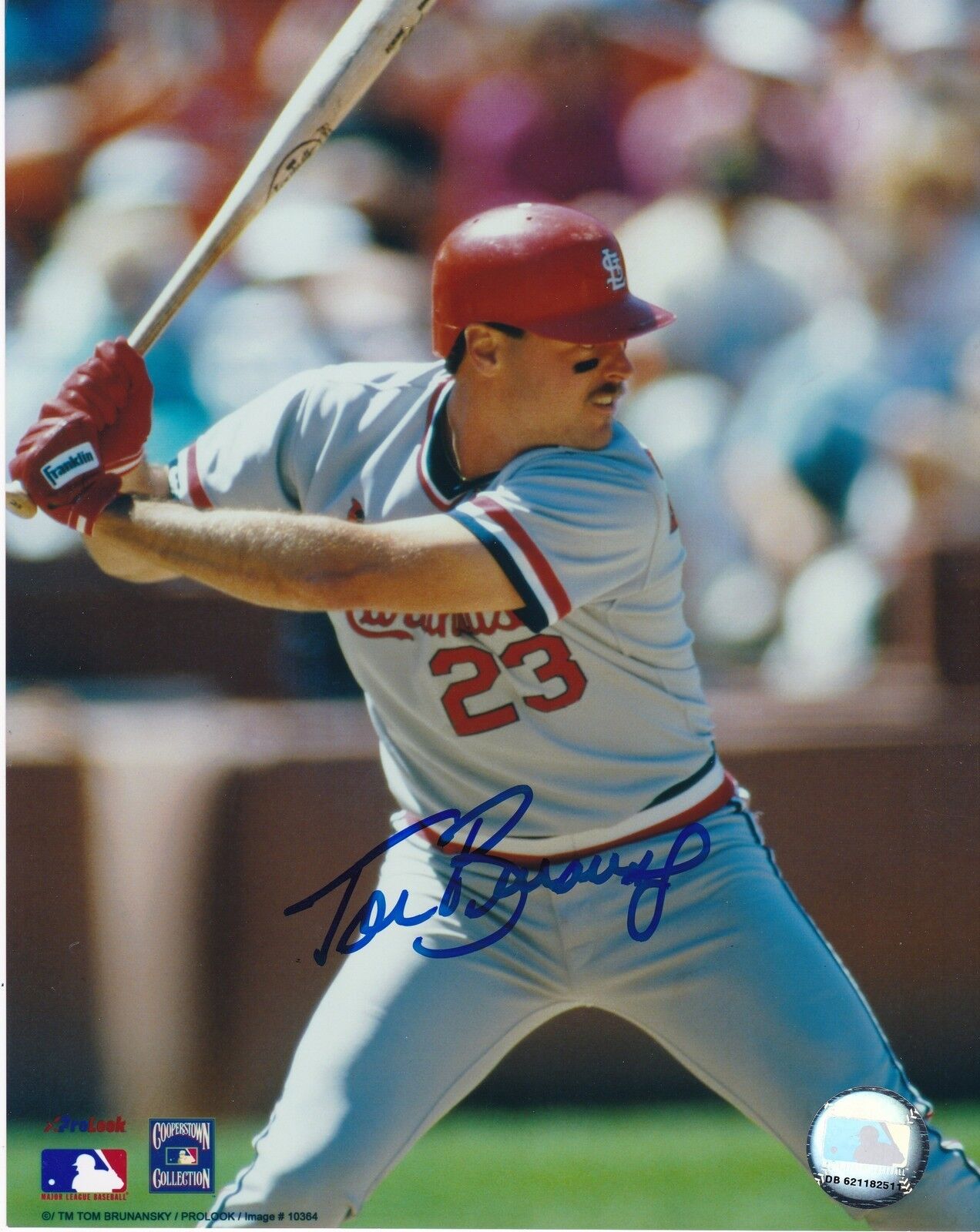 TOM BRUNANSKY ST. LOUIS CARDINALS ACTION SIGNED 8x10