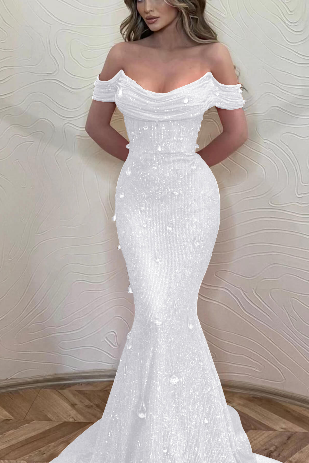 Orange Mermaid Off-The-Shoulder Prom Dress With Sequins ED0152