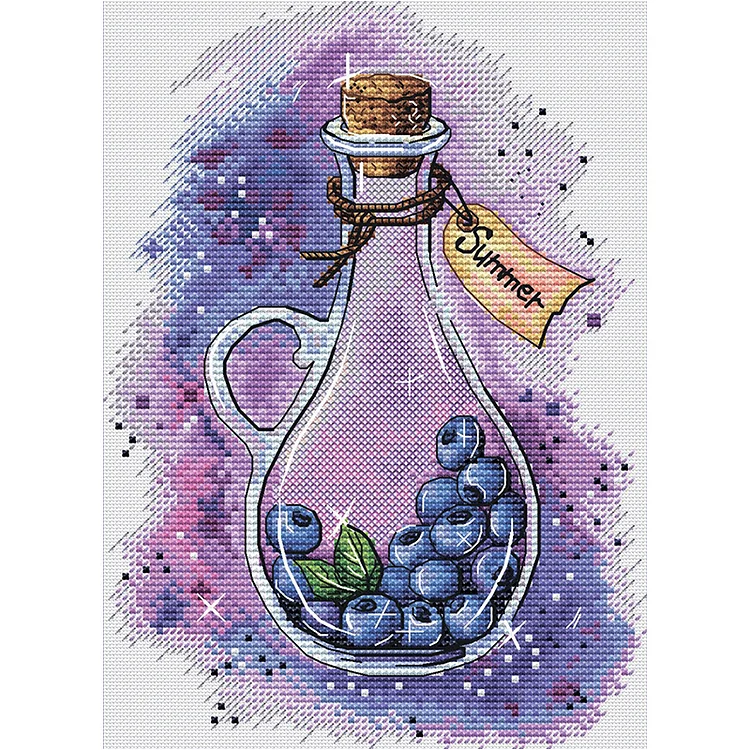 Joy Sunday Magic Berry Jars Blueberries - Printed Cross Stitch 14CT 19*27CM