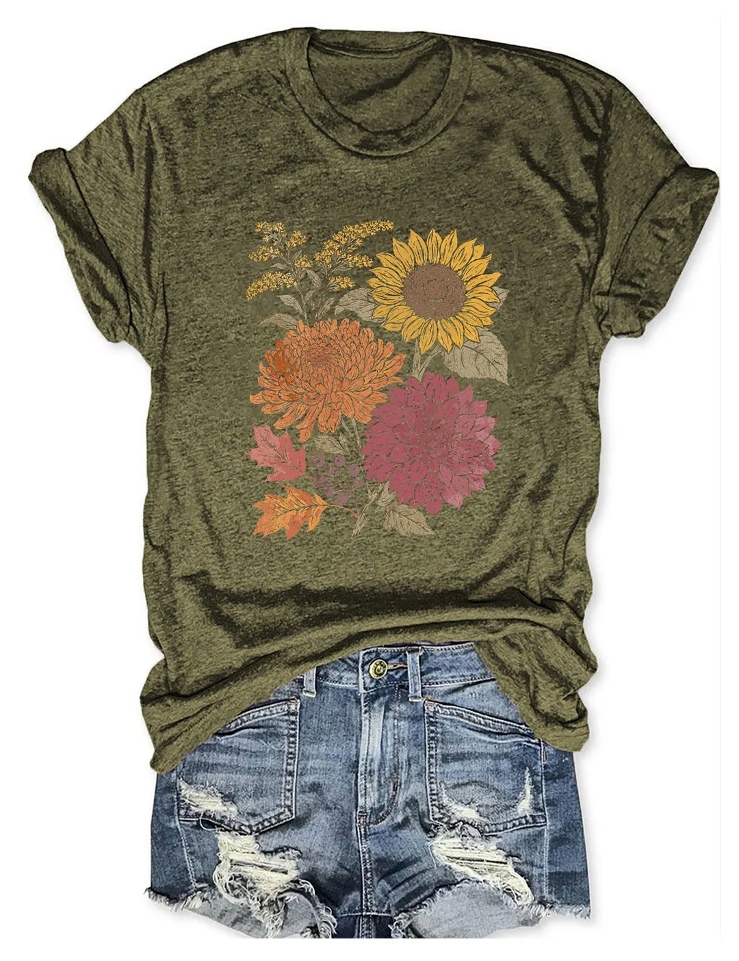 Fall Floral Sunflower Dahlia T-shirt