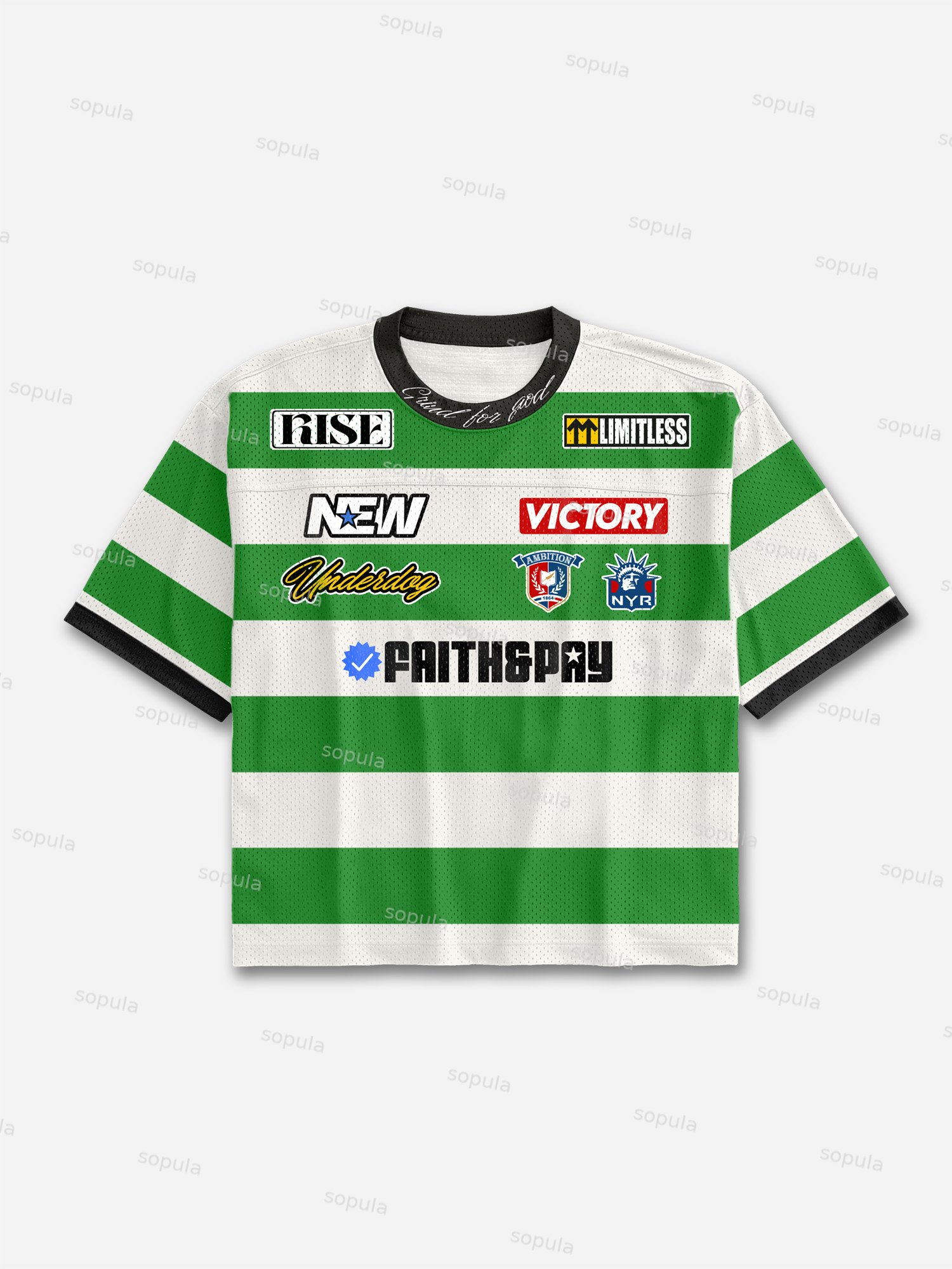 Green Stripe Blokecore Graphic Mesh Football Jersey T-shirt - SOPULA