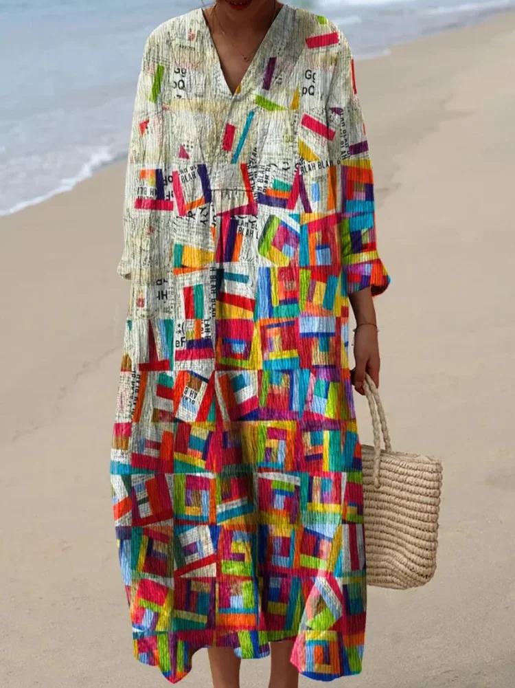 Women's Abstract Geometric Pattern Art Print Cotton Dress