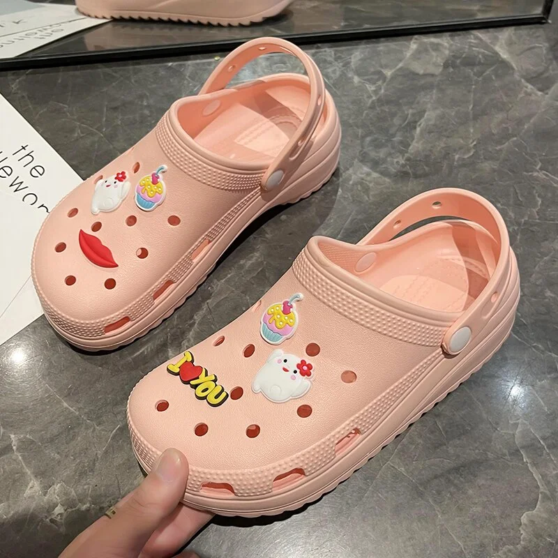 Qengg Cartoon Women's Sandals Ladies Shoes Indoor Outdoor Garden Platform Sandals Women's Clogs Non-Slip Women Slippers Flats