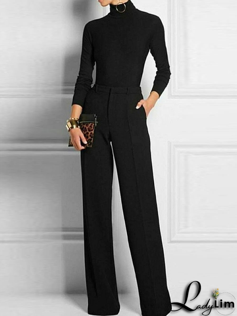 Long Sleeves Skinny Solid Color High Neck T-shirts