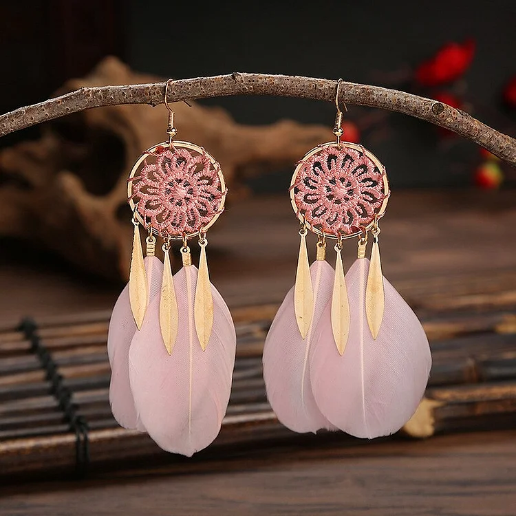 dream catcher earrings with feathers