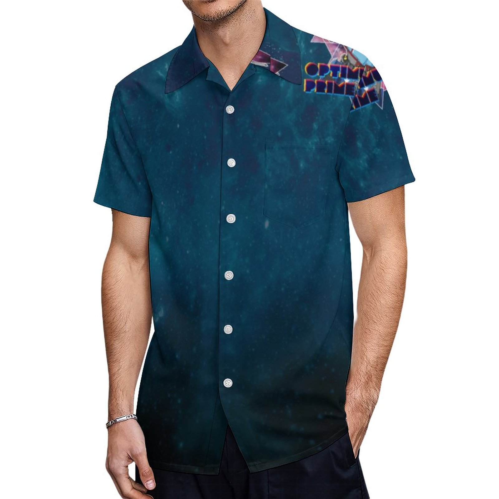 Transformers Optimus Prime Geometric Space Badge Hawaiian Shirt Mens Button Down Tropical Hawaii Beach Shirts