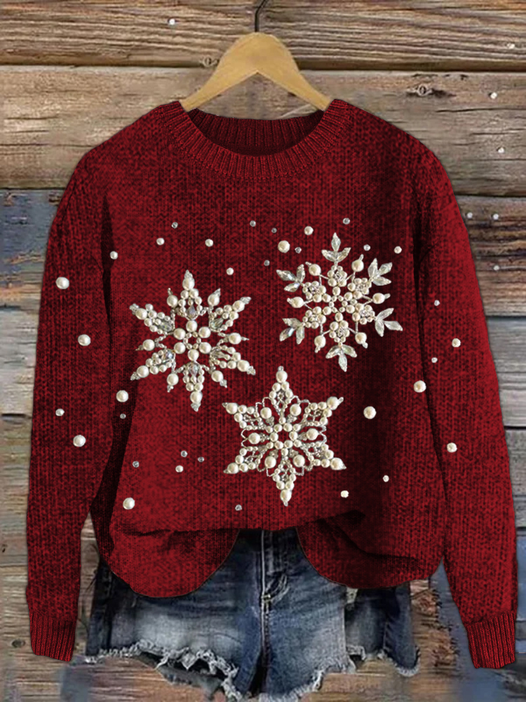 Snowflakes Pearls Jewelry Art Cozy Knit Sweater wearshes