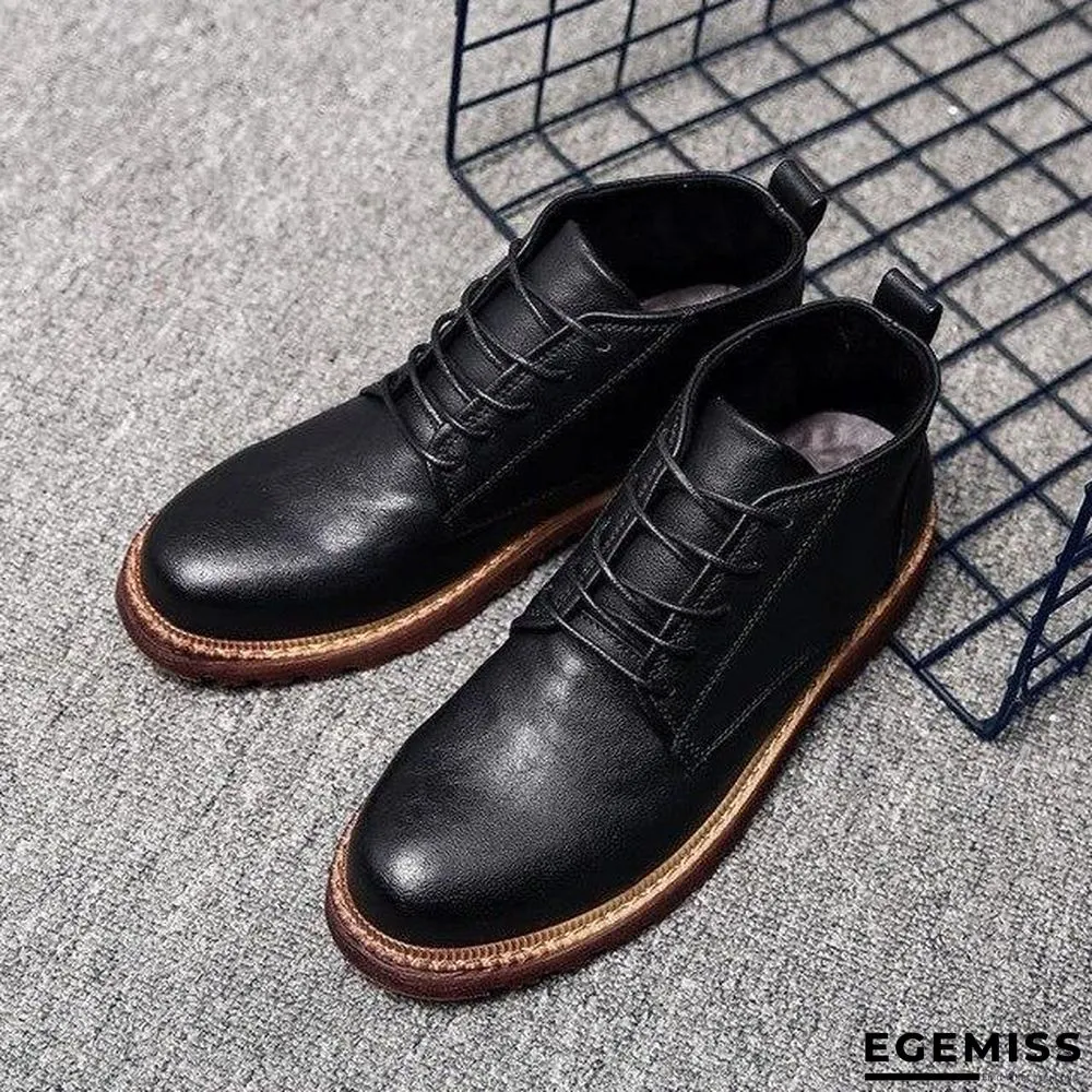 Leather Hight Top Warm Snow Boots Oxfords Plush Ankle Work Fur Men Boots | EGEMISS