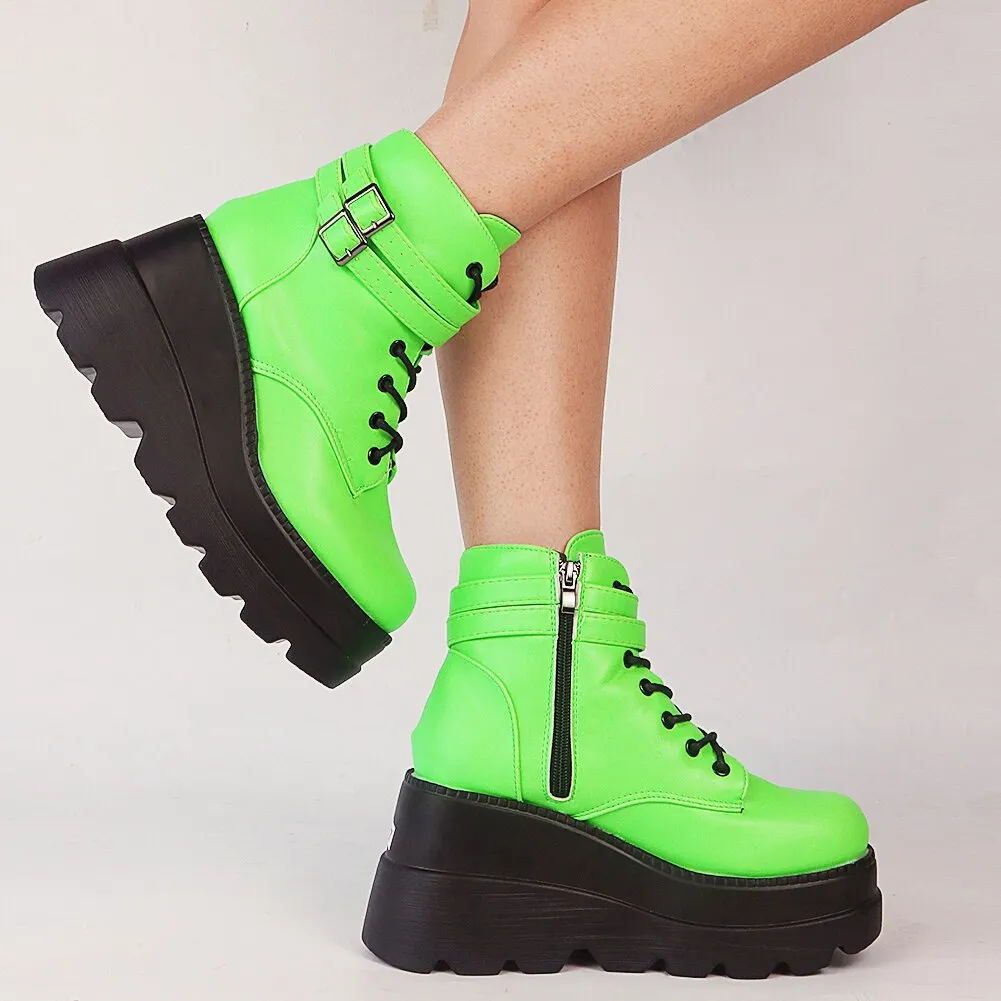 BONJOMARISA 2021 Brand Platform Designer Goth Cool Motorcyle Women Boots Punk Street Zipper Elastic Band Black Ladies Shoes