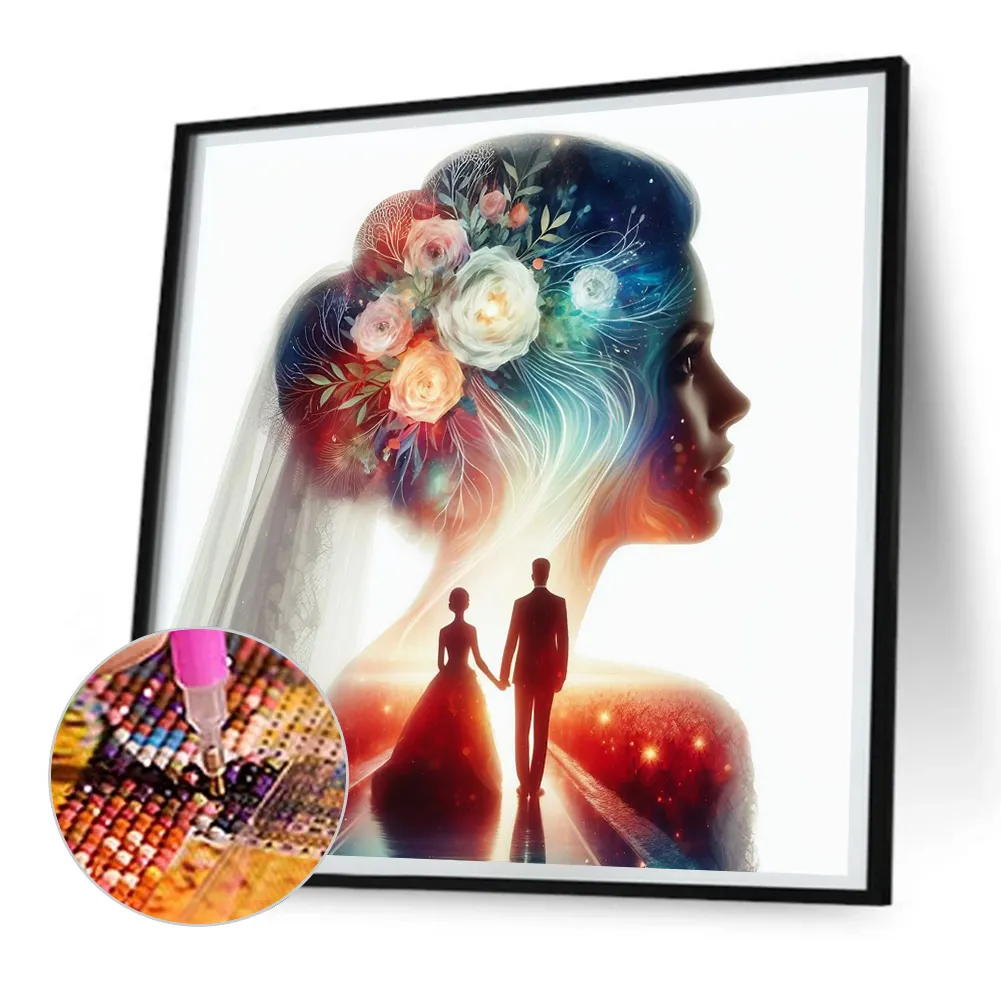 Diamond Painting - Full Round Drill - Romantic Wedding Silhouette(Canvas|30*30cm)