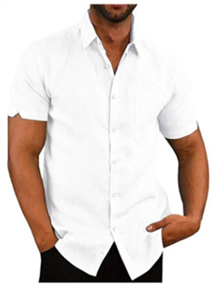 Men's Shirt Solid Color Turndown Street Casual Daily Button-Down Short Sleeve Tops Basic Comfortable Lightweight Summer Shirt Holiday Vacation Fashion Style
