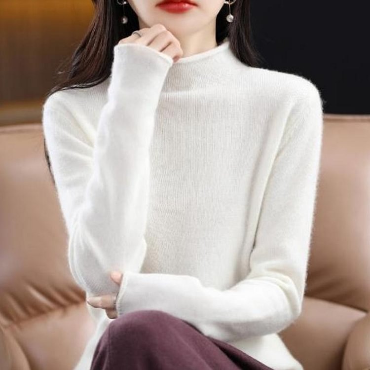 Women's Half Neck Solid Color Slim Knit Long Sleeve Sweater
