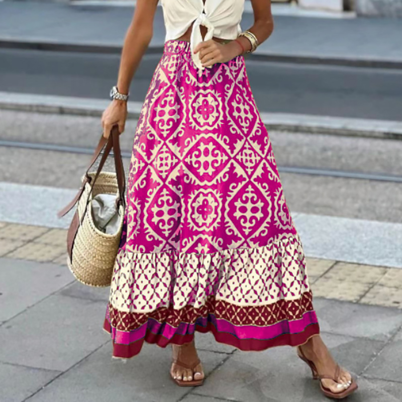 Millshow career day dress up ideas Autumn New Woman Skirts Elegant Beach Style Printed Large Swing and Floor Gothic Long Skirt Femme Casual Ruffle Skirt Streetwear