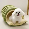 Warm Enclosed Cat Bed Corduroy Plush Cats Tent Calming Pet Nest Cave for Cats Dogs