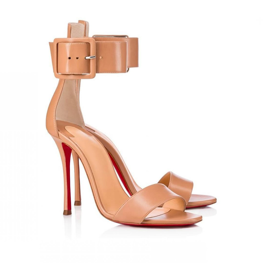 100mm Women's Red Bottom Open Toe Sandals Ankle Strap High Heel Summer Shoes-MERUMOTE