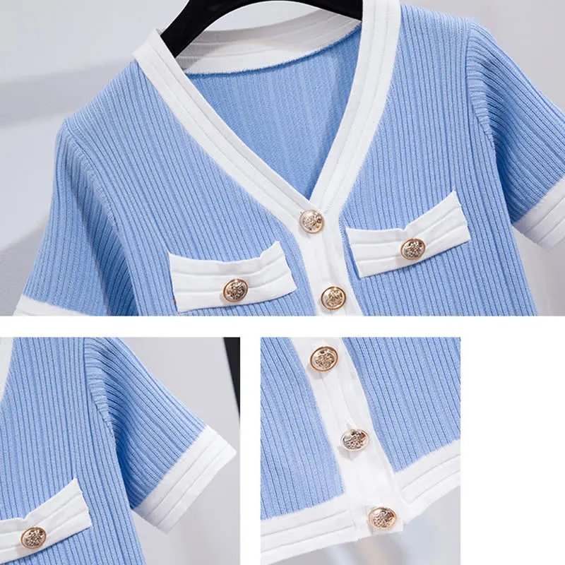 V-neck Cardigan Crop T-Shirt Drawstring Casual Pants