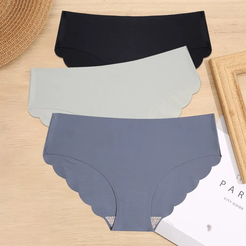 FINETOO 3PCS/Set M-XL Seamless Ice Silk Women Panties Sexy Pantys 7 Solid Colors Breathable Pantys Underwear For Girls Lingerie