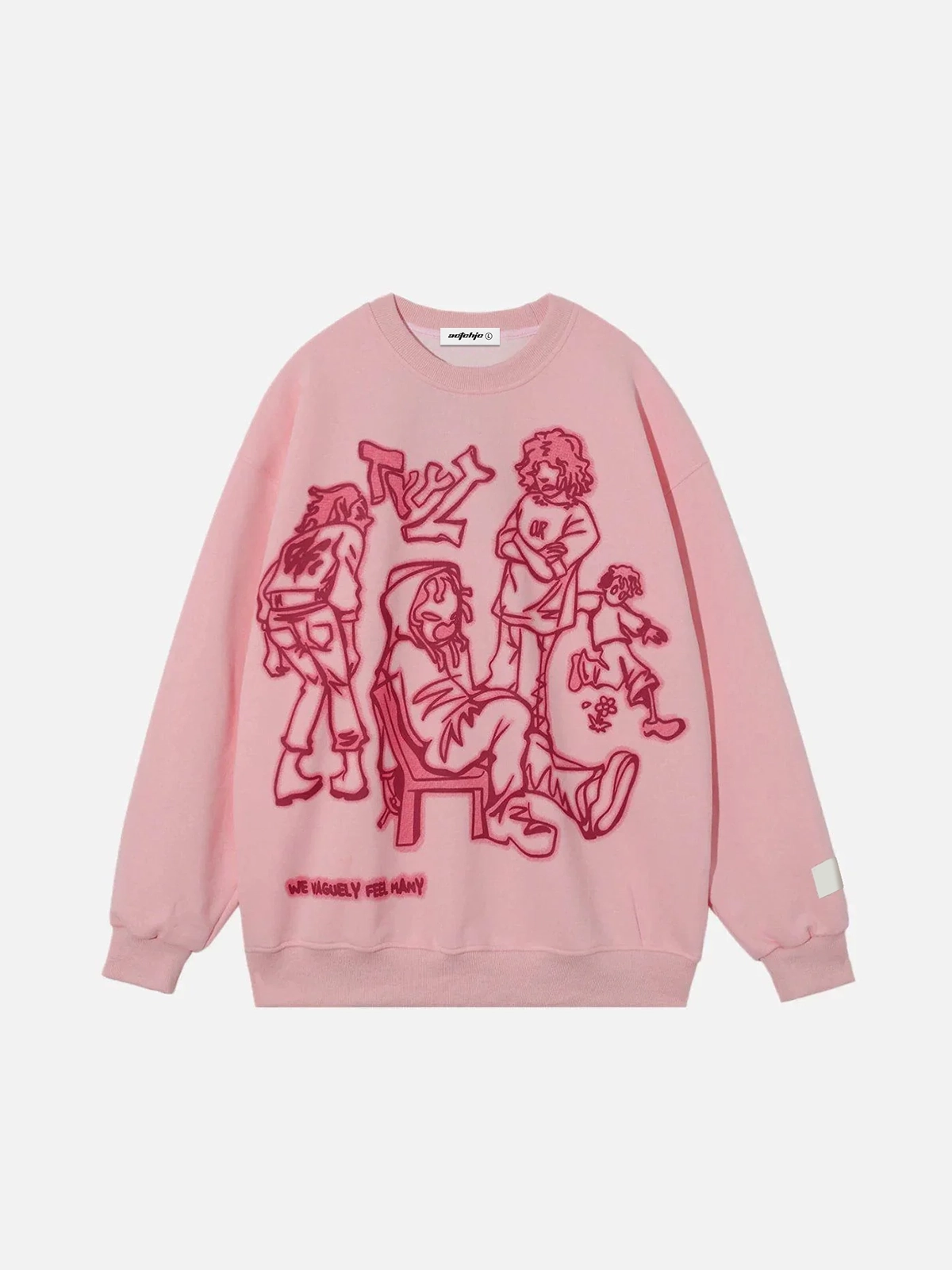 Pink Cartoon Line Character Print Sweatshirt Front