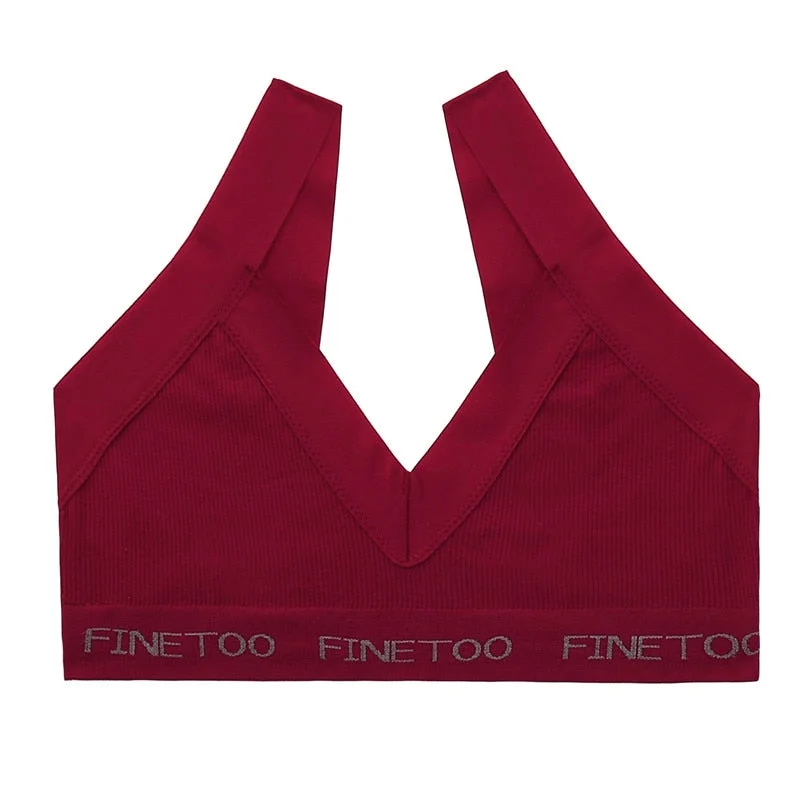 FINETOO Seamless Bra Set Women Deep V Tops Fashion Letter Panties M-XL Ladies Underwear Suit Tube Top Female Briefs Lingerie Set