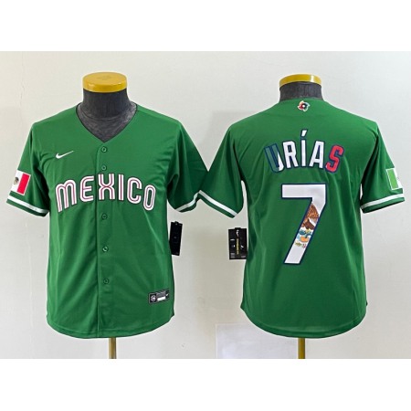 Youth Mexico Baseball #7 Julio Urias 2023 Green World Baseball Classic With Patch Stitched Jersey 1MBU