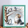 Winter Cat And Bird-11CT Stamped Cross Stitch 40*40cm/15.75*15.75in tapestrymarket