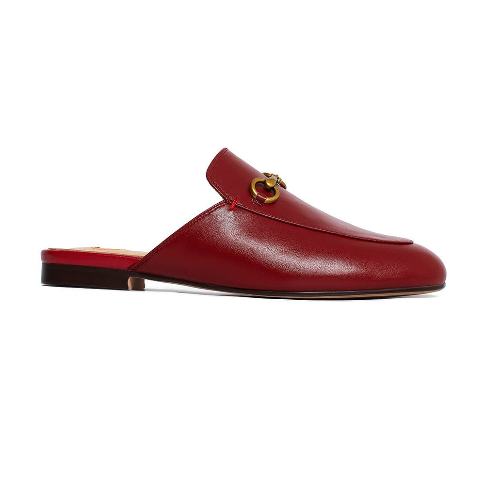 Red Heart Buckle Wine Mules Shoes-vocosishoes