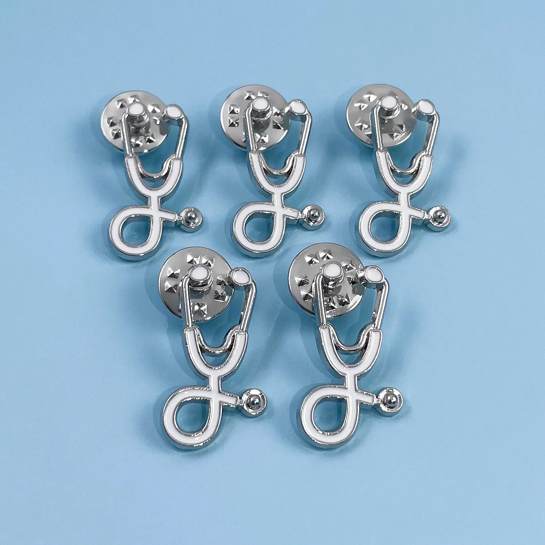 5pc White Stethoscope Pin Pack